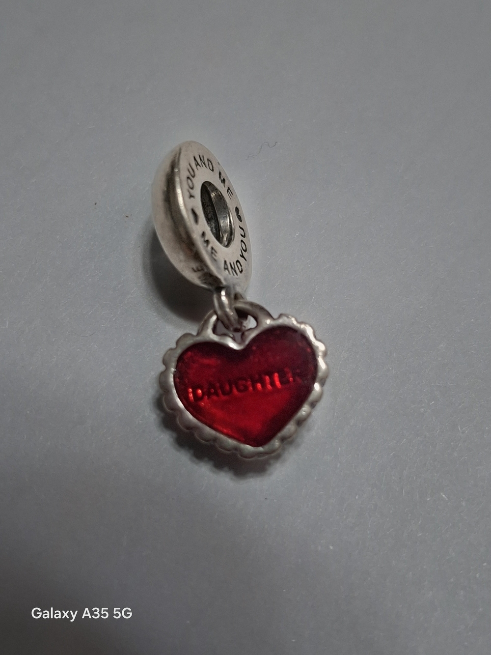 Pandora Charm Retired Sterling Silver Red Heart 'Daughter' Charm Pendant